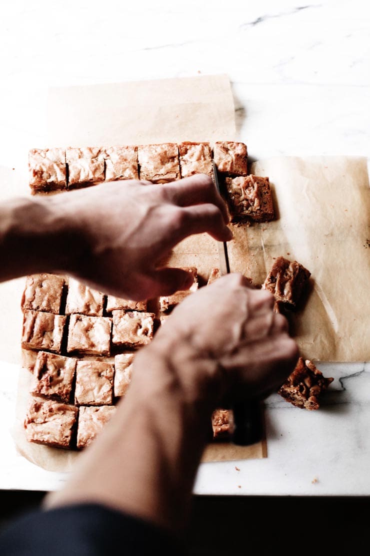 Cutting Dense, Chewy Butterscotch Nancy Drew Blondies